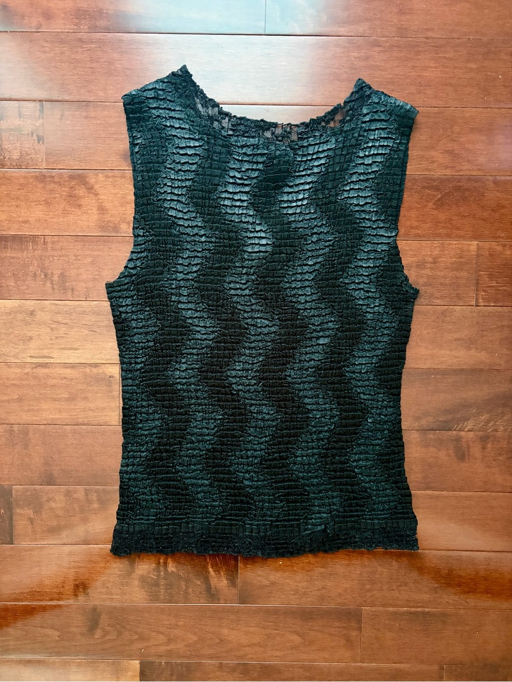 Nicola Black Waffle Knit Top with Lace Detail - Picture 2 of 3